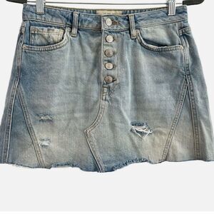 We The Free | FP Denim Mini Distressed Skirt Button Fly Medium Wash | 27